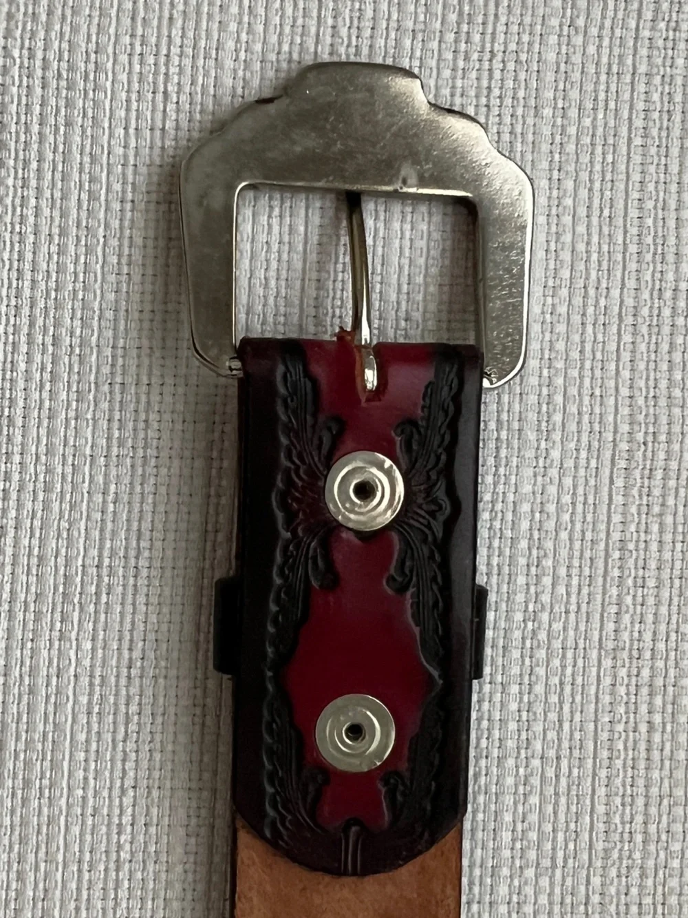 Vtg Leatherock Tooled Leather Western Belt Size M Burgundy Black